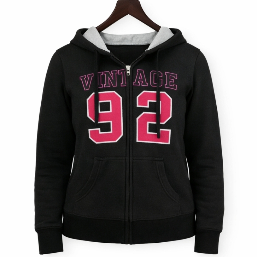 Free Spirit Vintage Black Pink Barbie Athliesure Cozycore Hoodie Size L